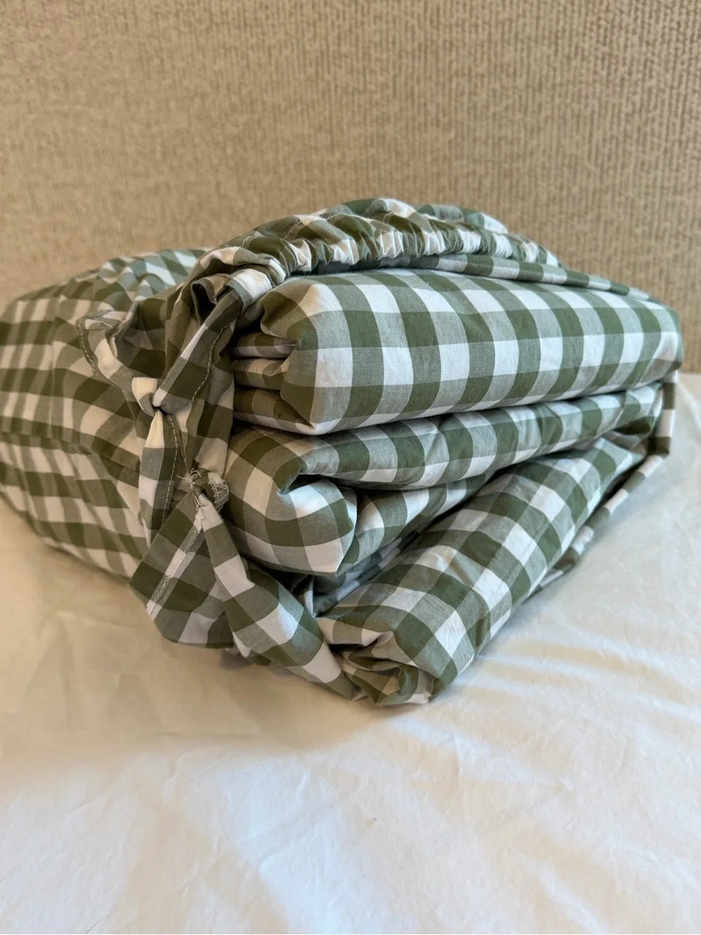 Quince Classic Organic Percale Sheet Set Full Olive Gingham